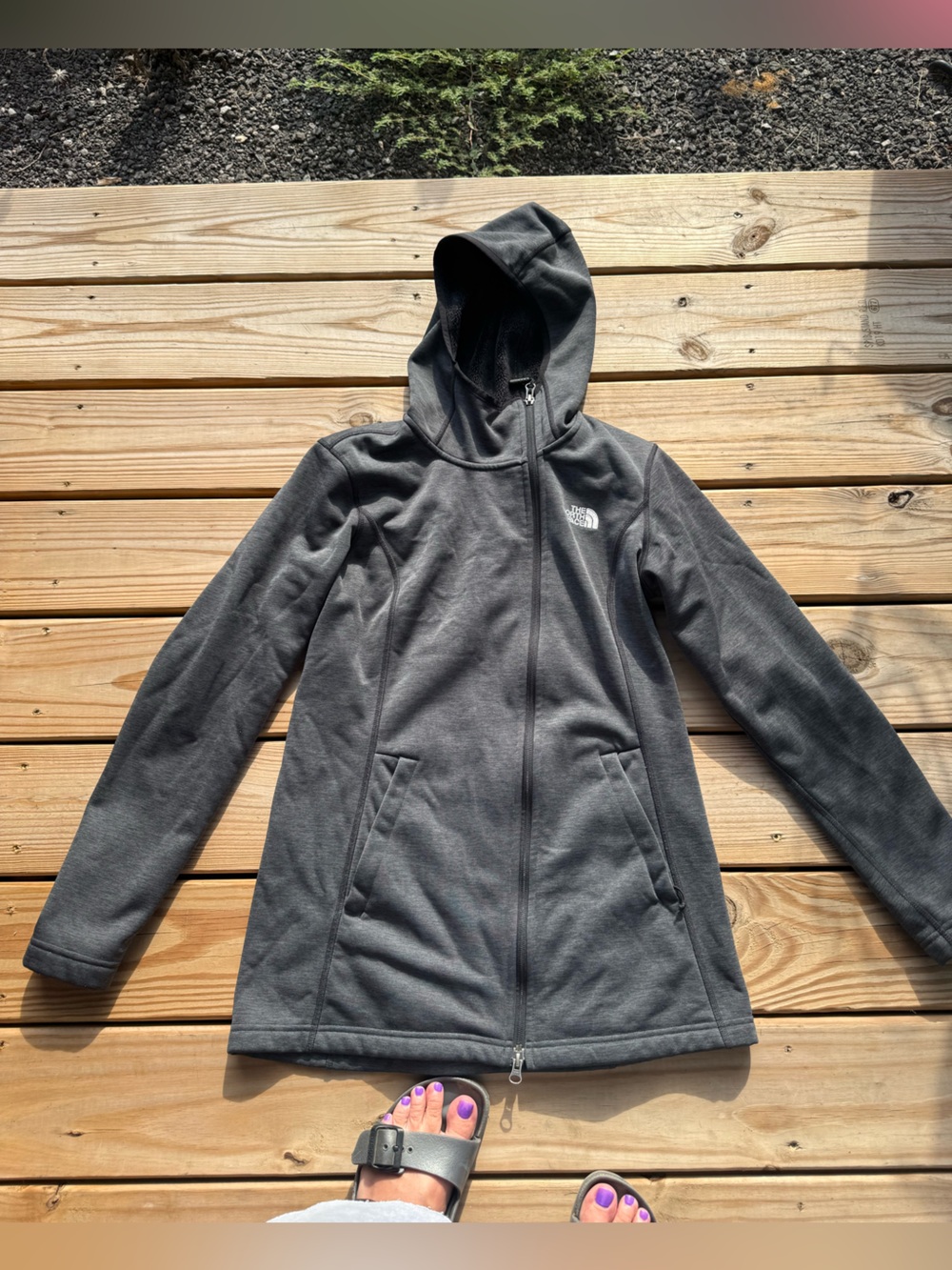 The North Face Women’s Charcoal Gray Hooded Full-Zip Tunic Length Jacket